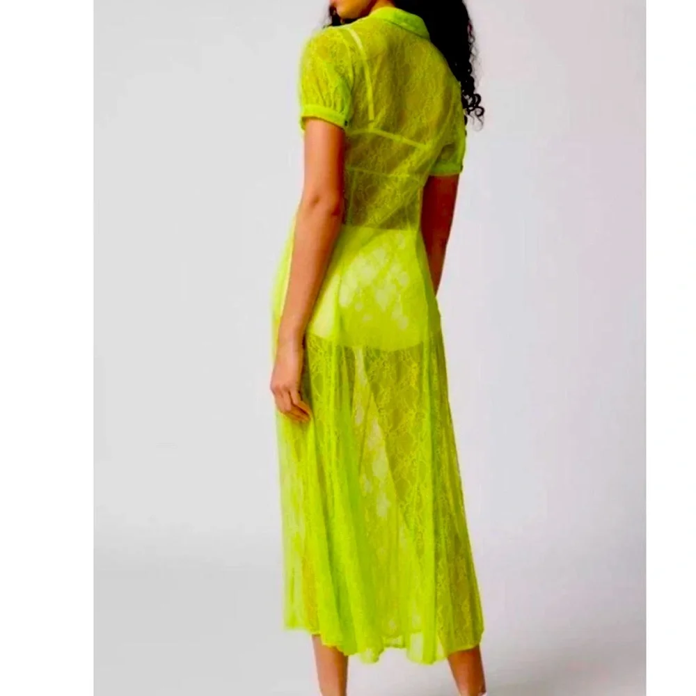 New Urban Outfitters Connie Sheer Lace Maxi Dress Size  Green Short Sleeve - Picture 6 of 13